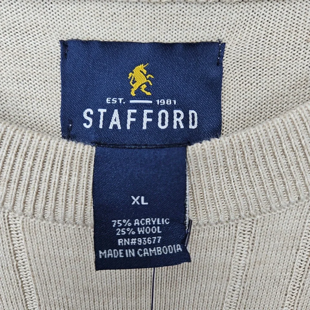 NEW Stafford Sweater Men's Taupe XL Wool Blend Textured Long Sleeve Pullover NWT